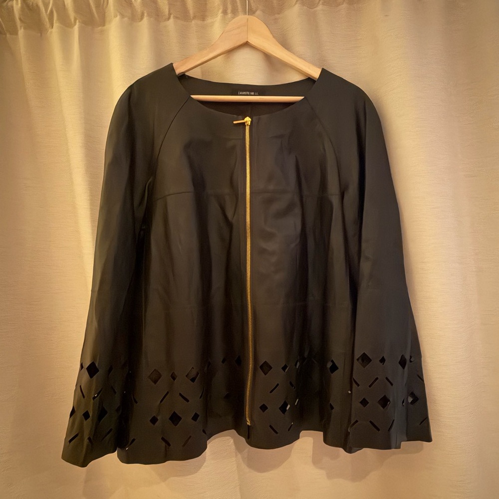 Lafayette 148 black Laser-Cut Zip Front leather Jacket